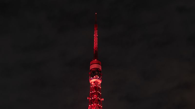 tower, building, architecture, backlight, red, 4k