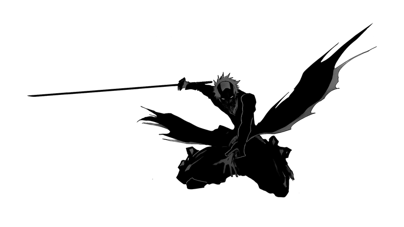 Bleach, anime, monochrome, warrior, simple background, white background, bankai, Kurosaki Ichigo