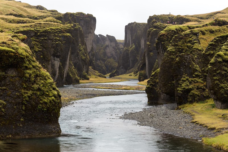 Iceland, river, hills, moss, landscape, cliff