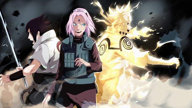 Naruto Shippuuden, anime, Uchiha Sasuke, Uzumaki Naruto, Haruno Sakura, Kyuubi