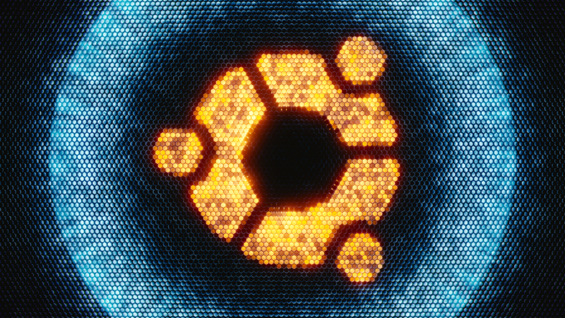 Ubuntu, logo, Linux, glowing, hexagon, cyan, orange