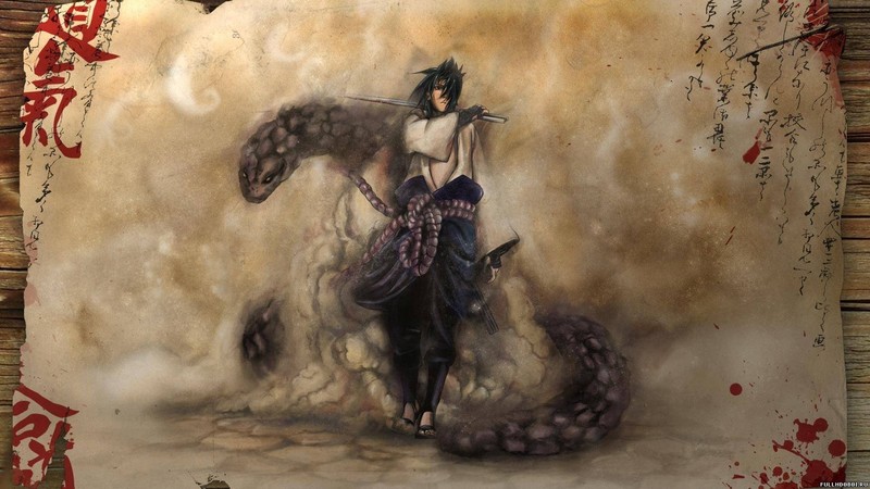 anime, Naruto Shippuuden, anime boys, warrior, fantasy art, snake, dark hair