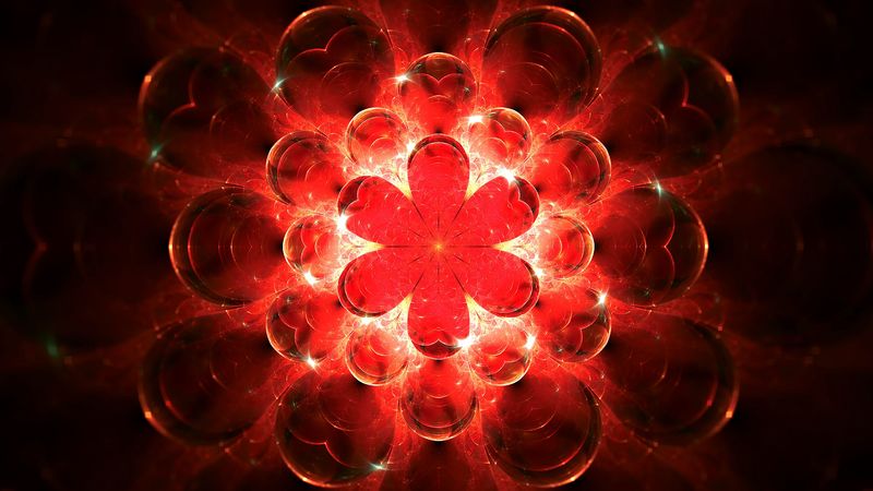 fractal, glow, red, bright, flower, abstraction, 4k