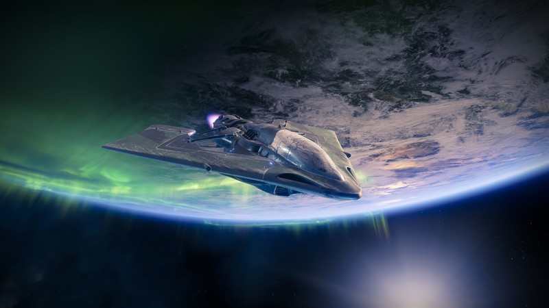 Destiny (video game), video games, digital art, space, aurorae, Earth, spaceship