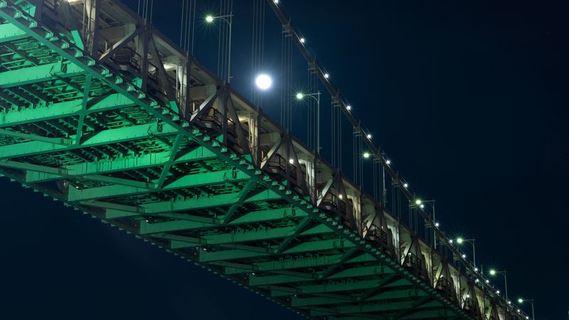 bridge, lighting, construction, metal, architecture, 4k