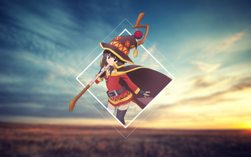 picture-in-picture, Kono Subarashii Sekai ni Shukufuku wo!, Megumin, landscape, anime girls, dark hair, anime, brunette, blurred