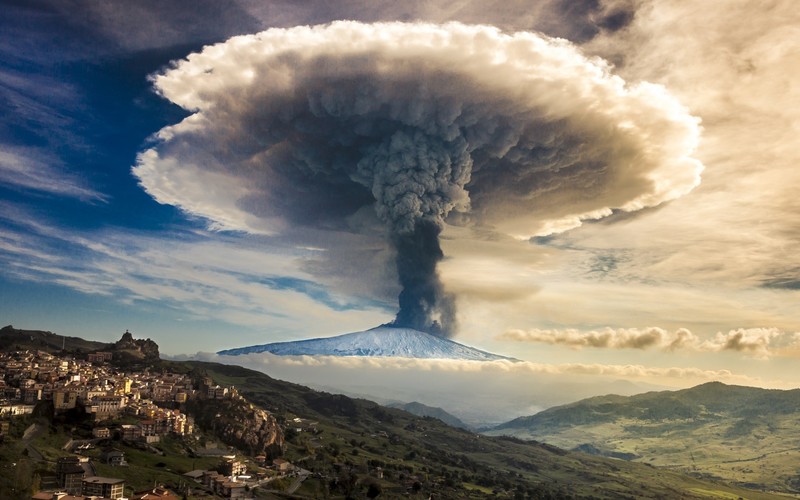 volcano, eruptions, nature, landscape, mountains, mushroom clouds, clouds