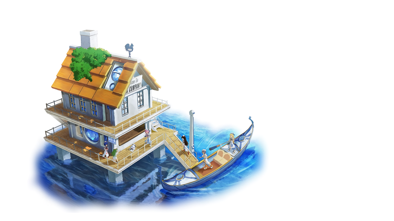 Aria, anime, house, boat, simple background, white background, building, water