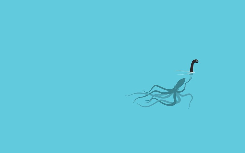 sea, octopus, humor, underwater, sea monsters, minimalism, cyan, Loch ...