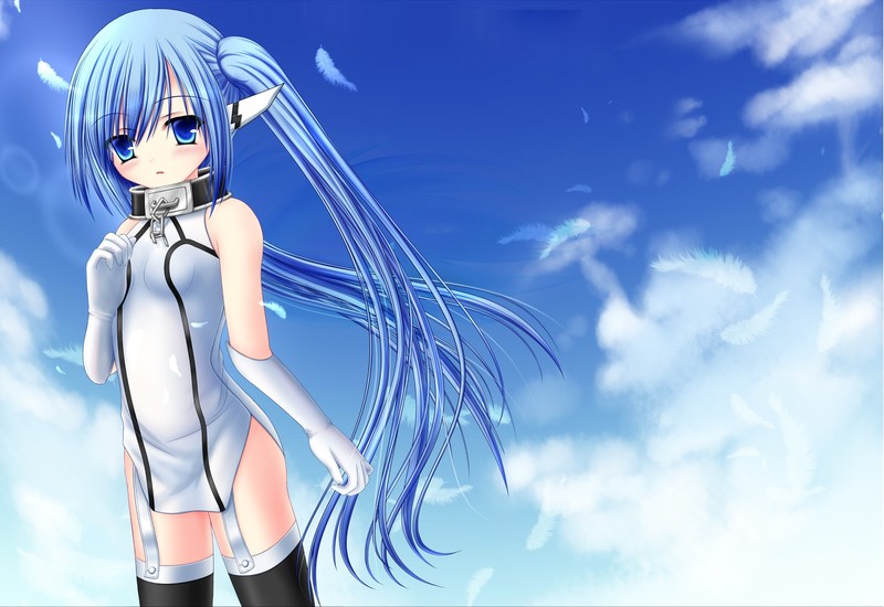 nymph, Sora no Otoshimono, sky, loli, small boobs, gloves, blue hair, blue eyes