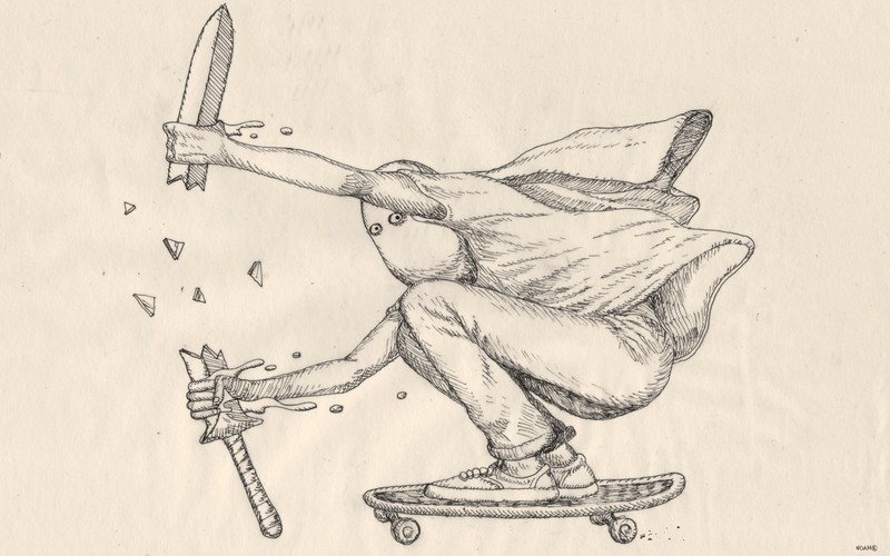 drawing, sword, skateboarding, ghost