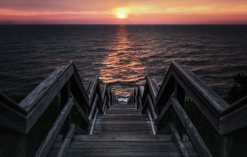sea, pier, Sun, water, horizon