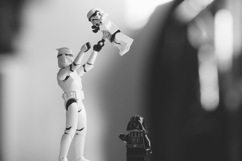 Star Wars, stormtrooper, Darth Vader, monochrome, minimalism, humor
