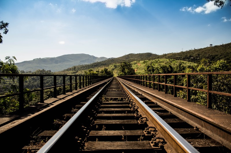 railway, mountains, clouds
