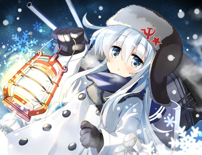 Kantai Collection, loli, Hibiki(Kancolle), snow, USSR, lamp, gloves