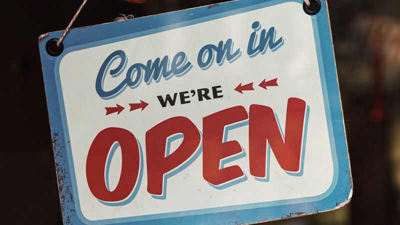 open, sign, inscription, showcase, text, 4k
