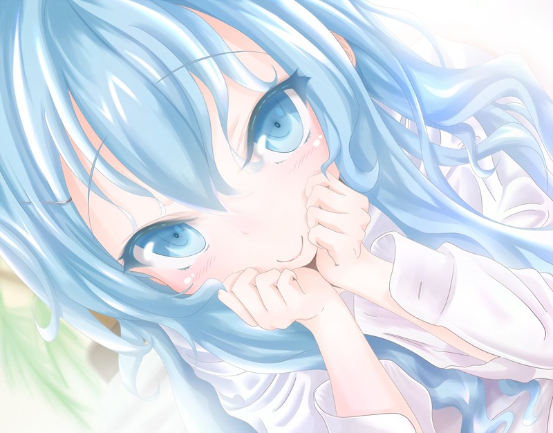 Touwa Erio, anime, anime girls, blue eyes, blue hair, face