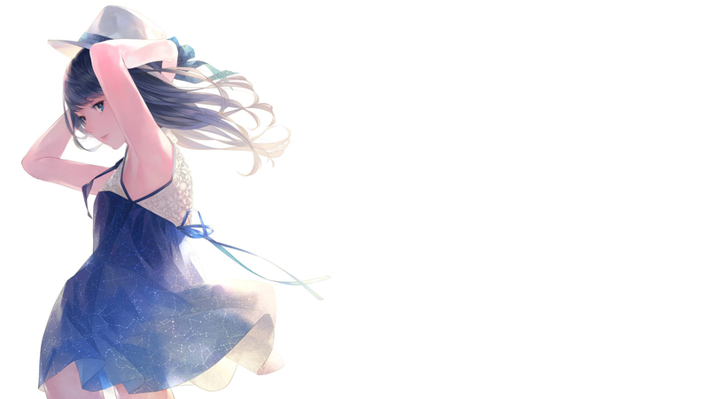 dress, hat, anime girls, simple background