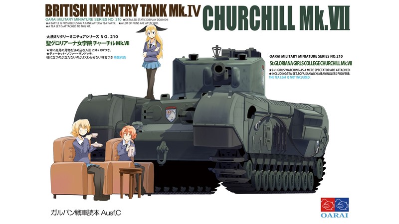 Girls und Panzer, Darjeeling, Assam (Girls und Panzer), Orange Pekoe (Girls und Panzer), Churchill Mk.VII, tank, simple background, anime girls