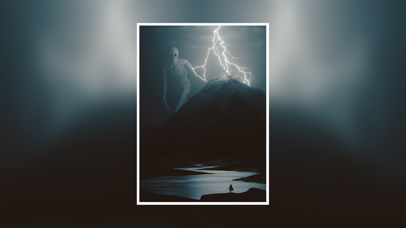picture-in-picture, lightning, mountains, lake, creepy