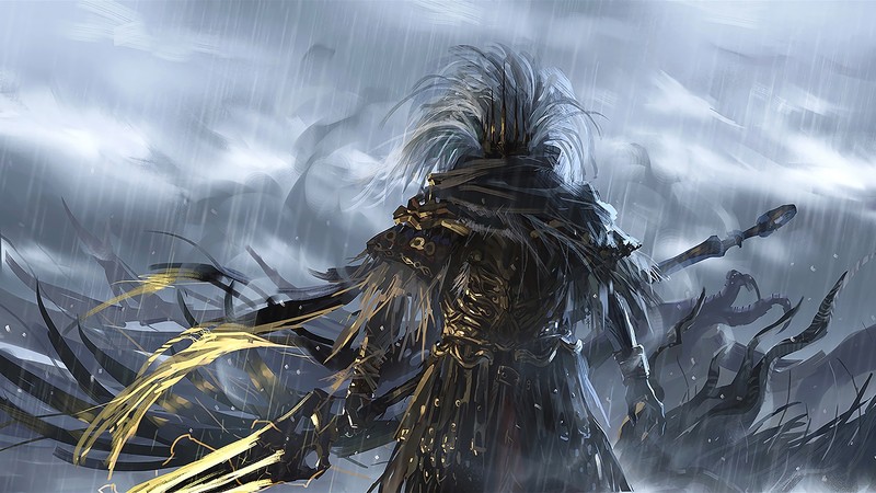 Dark Souls III, video games, Nameless King, Dark Souls, digital art, artwork, spear, rain