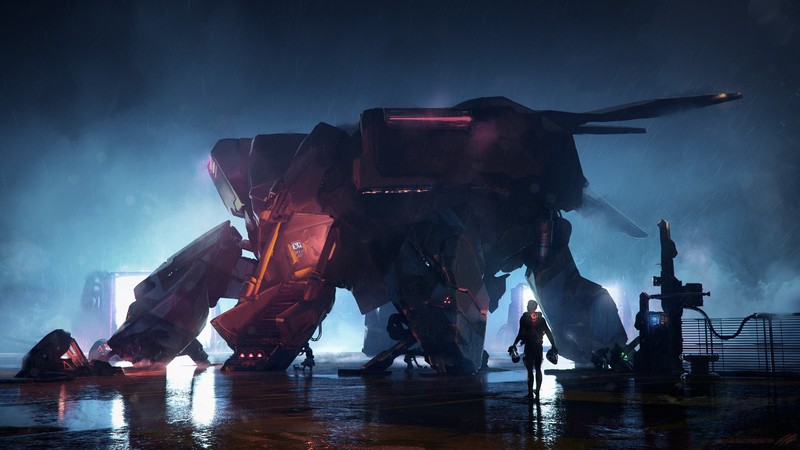 ship, futuristic, vehicle, science fiction, digital art, rain