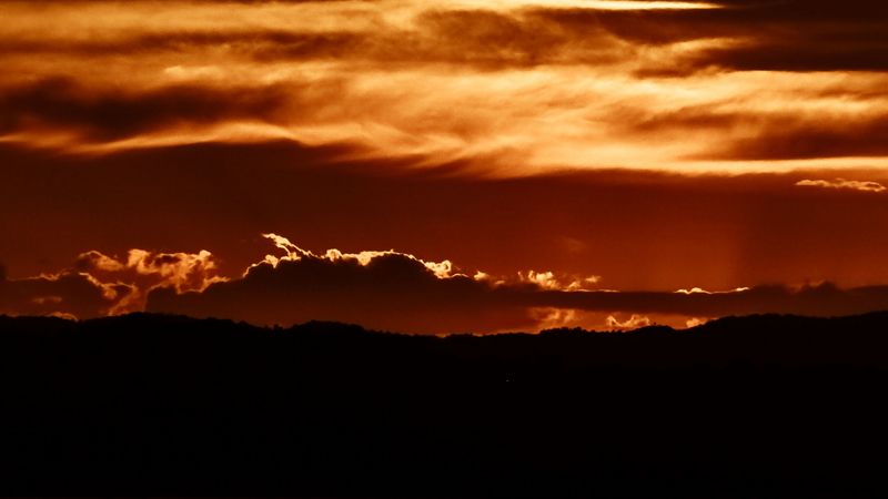 sunset, clouds, horizon, twilight, dark, 4k