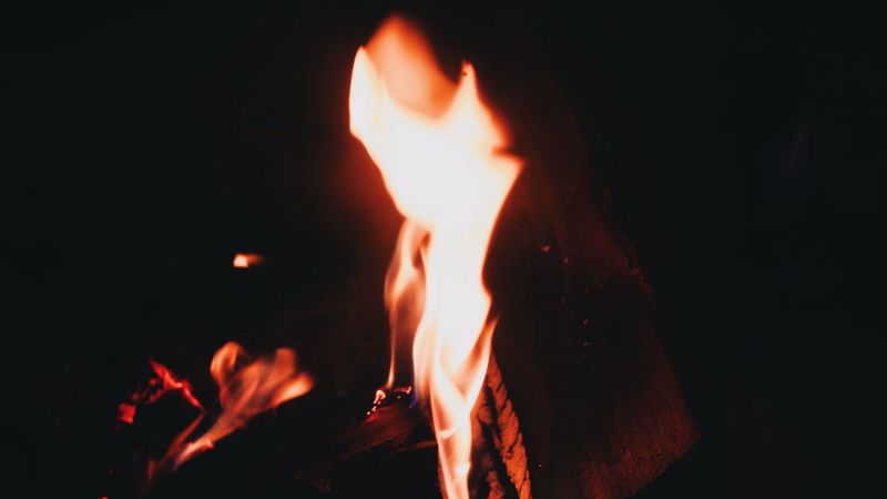 fire, flame, burn, bonfire, night, dark, 4k