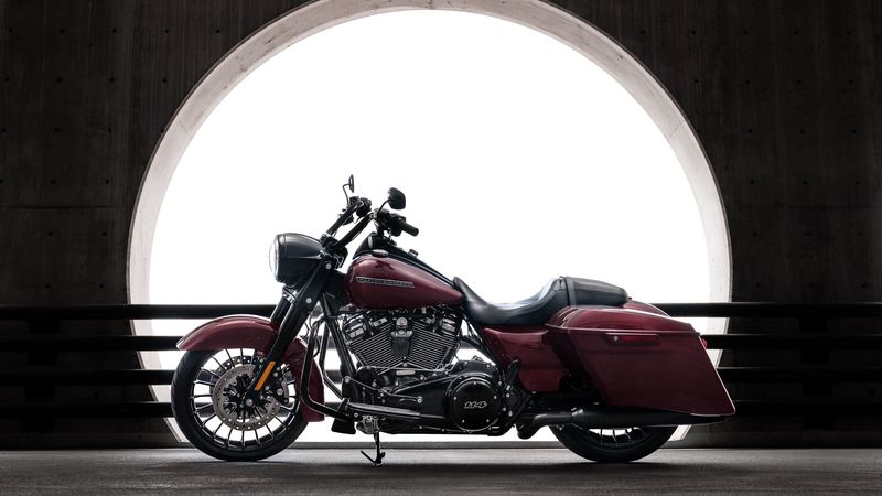 harley-davidson, motorcycle, bike, red, side view, 4k