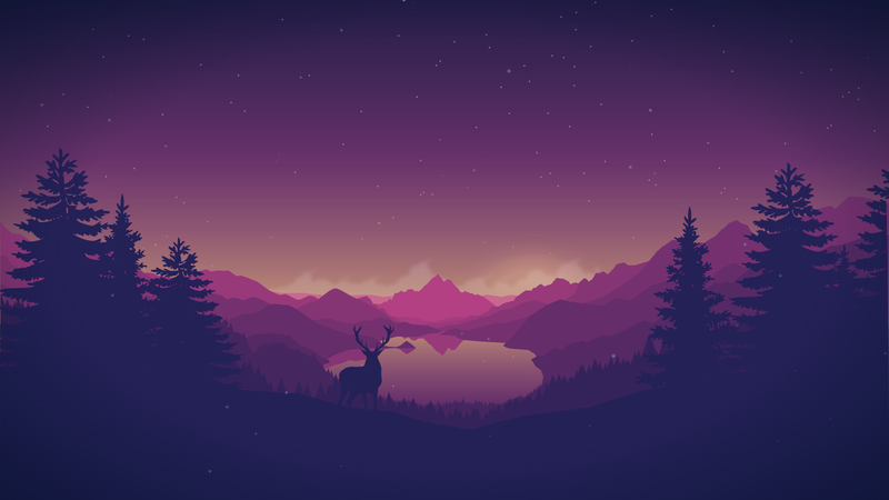 artwork, deer, antlers, forest, mountains, lake, digital art, sky, Firewatch
