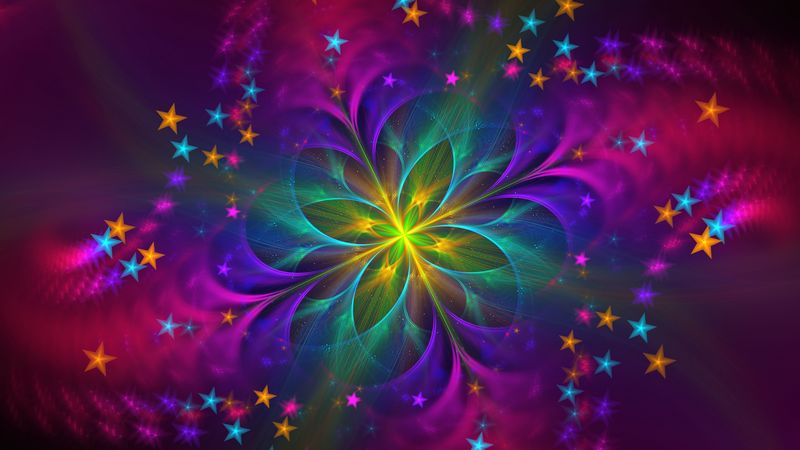 fractal, flower, colorful, shining, abstraction, digital, 4k