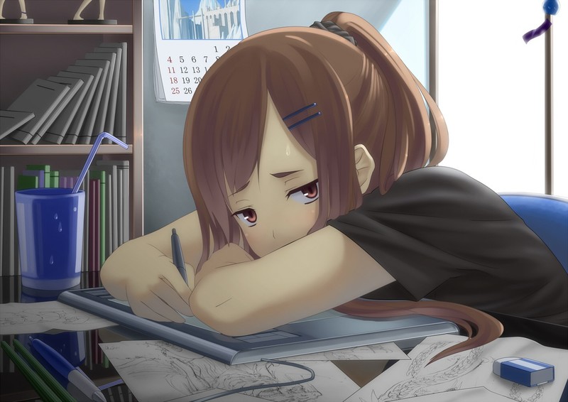 anime, anime girls, brunette, brown eyes