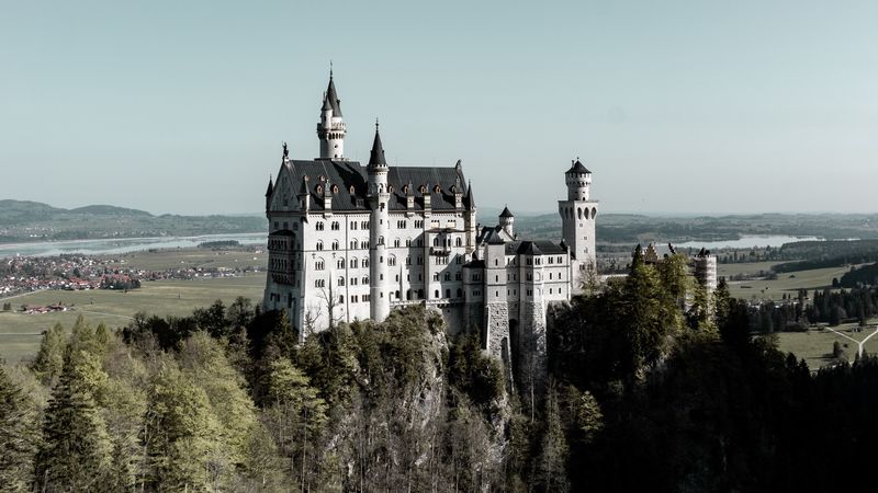 castle, building, architecture, ancient, hill, forest, 4k