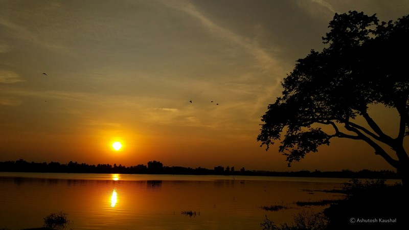 sunset, nature, lake, water