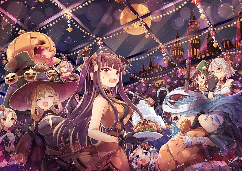 Halloween, pumpkin, anime girls, anime, long hair