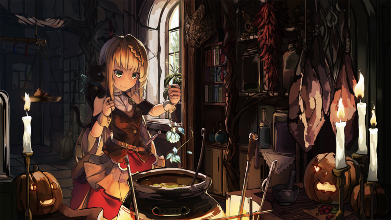 Halloween, pumpkin, anime girls, anime