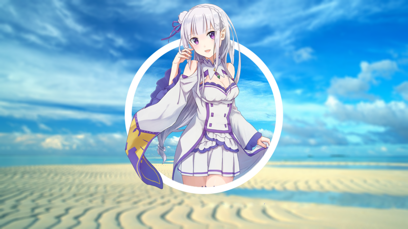 Emiria (Re:Zero), anime girls, picture-in-picture, anime, Re:Zero Kara Hajimeru Isekai Seikatsu, white skin, blurred, beach, white hair