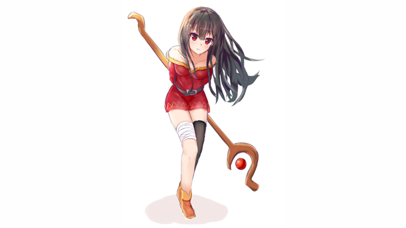Kono Subarashii Sekai ni Shukufuku wo!, Megumin, dark hair, white background, anime girls, anime, simple background, brunette, missing sock