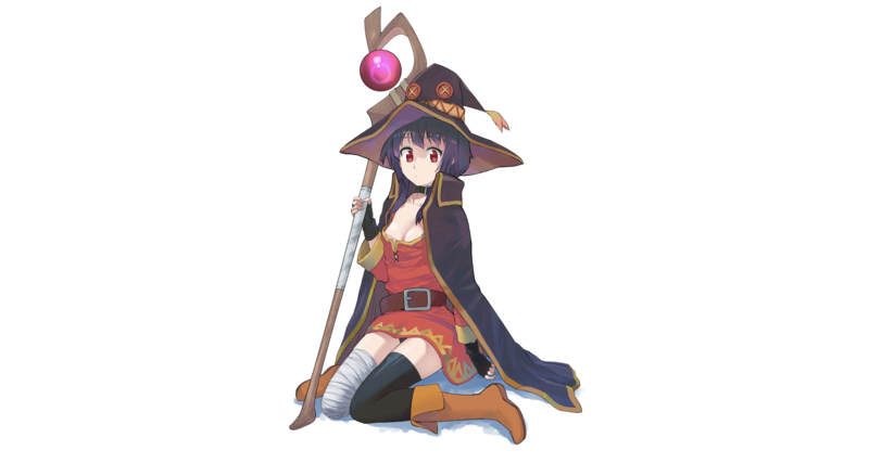 Kono Subarashii Sekai ni Shukufuku wo!, Megumin, dark hair, white background, witch, simple background, white skin, anime, anime girls