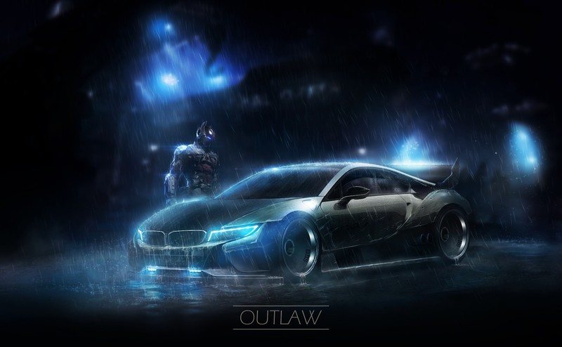 car, digital art, neon, blue, fan art, futuristic, fantasy art, Ned Souris, Batman, Batman: Arkham Knight, cyan