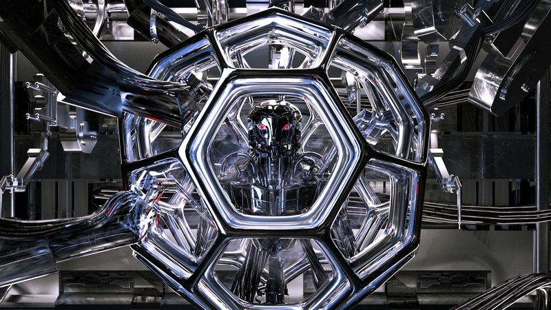 robot, art, sci-fi, laboratory, construction, ball, wires, 4k