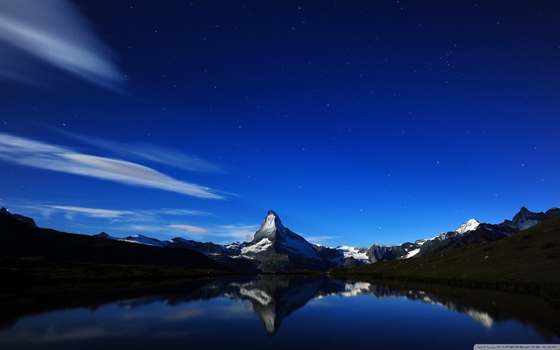 Matterhorn, mountains, snow, clouds, night, landscape