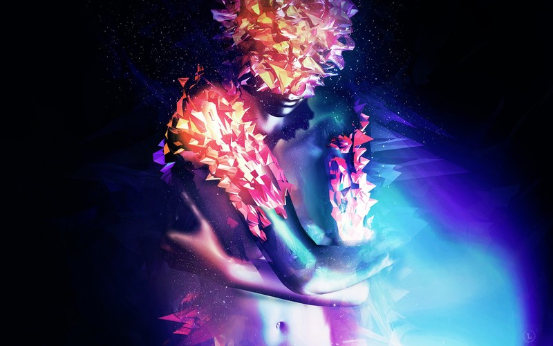myth, colorful, neon, artwork, cyan