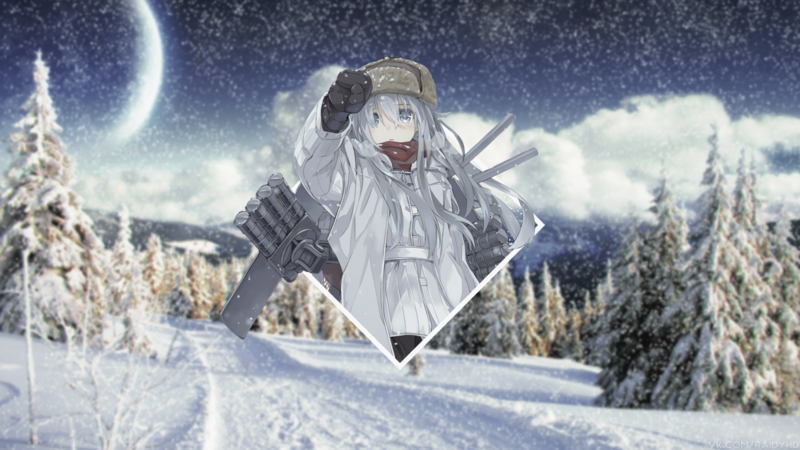 anime, anime girls, picture-in-picture, snow, Hibiki(Kancolle), Kantai Collection