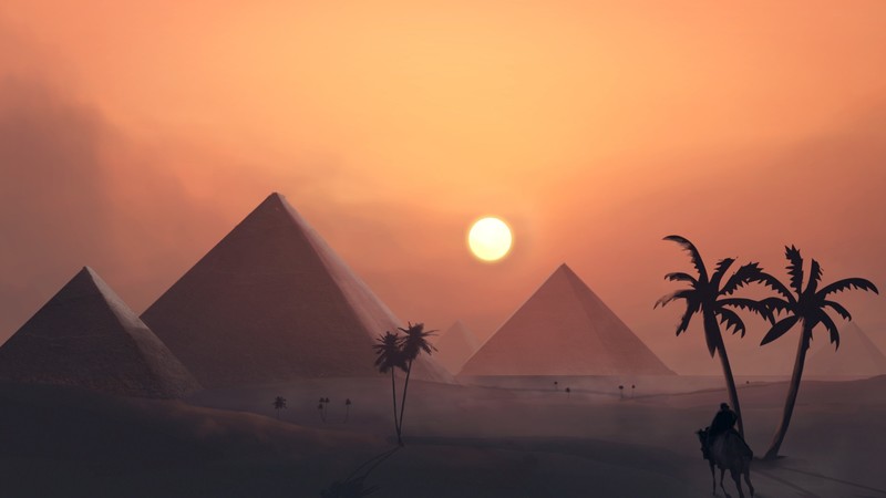 landscape, illustration, pyramid, digital art, Egypt, desert
