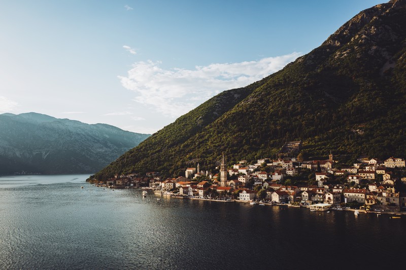 water, mountains, nature, town, clouds, landscape