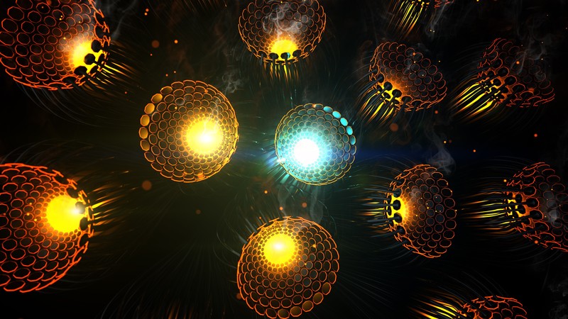 abstract, glowing, cyan, orange, digital art
