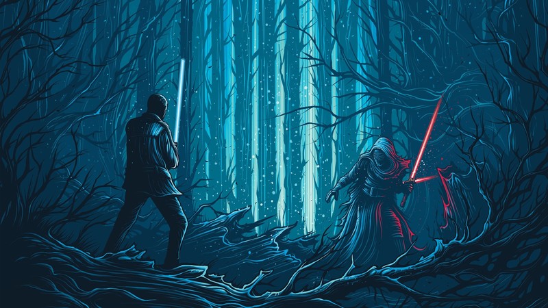 Star Wars: The Force Awakens, Star Wars, movies, lightsaber, artwork, cyan