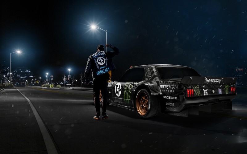 car, men, city, night, black cars, Ken Block