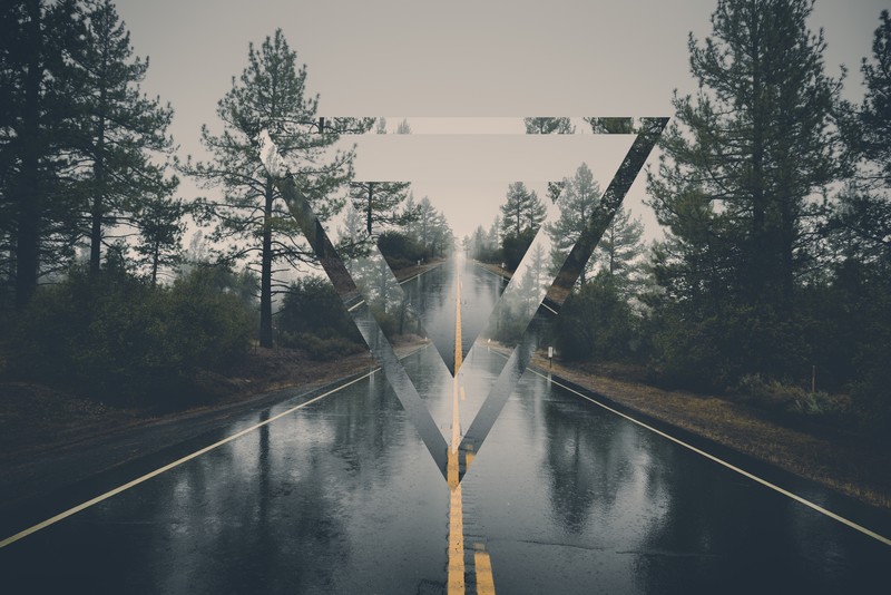polyscape, road, digital art, triangle, trees